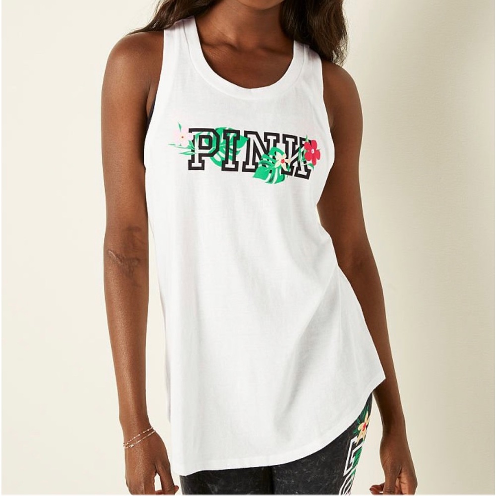 NWT Victorias Secret PINK White Tropical floral Tank with peek-a-boo back